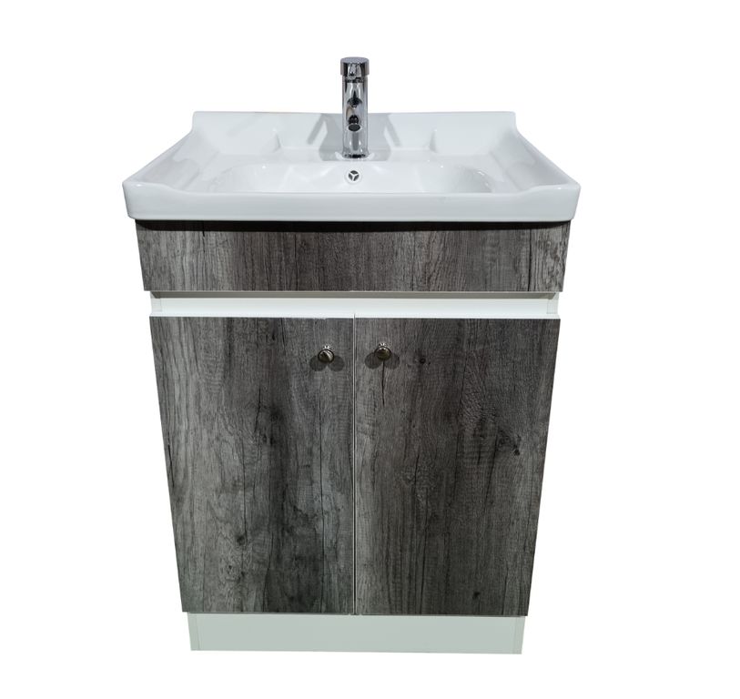 Vanitorio Mdf 60x47cm Gris Con Loza N + Grifería