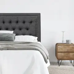 ESPACIO HOGAR - Respaldo de Cama Capitoné Frame Tachas Lino Grafito 1 Plaza