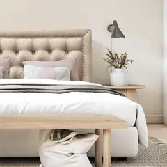 ESPACIO HOGAR - Respaldo de Cama Capitoné Frame Tachas Lino Beige - Queen