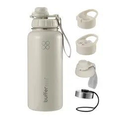 BUFFER FLASK - Termo Botella Agua Termica Acero Inox + Tapas - Crema