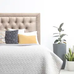 ESPACIO HOGAR - Respaldo de Cama Capitoné Frame Tachas Felpa Beige - King