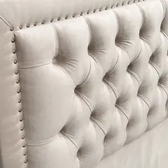 ESPACIO HOGAR - Respaldo de Cama Capitoné Frame Tachas Felpa Beige 2 Plazas