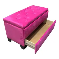 MUEBLES HVM - Banqueta Baul Zapatero HVM Rosado Felpa Pmadera