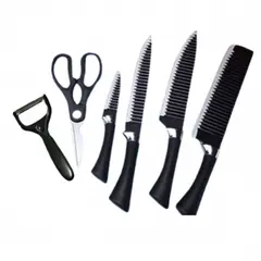 GENERICO - Set de Cuchillos de Cocina Prof. - 6 Piezas + Pelador y Tijeras Negro