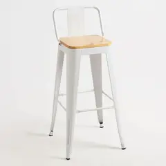 HABITA2 CHILE - Taburete Tolix metal con asiento de madera 66 cm - Blanco