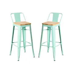 HABITA2 CHILE - Pack de 2 Taburetes Tolix metal con asiento de madera 66 cm - Menta