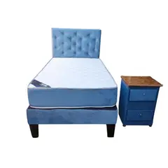 MUEBLES HVM - Cama HVM 15P Azul Petroleo Velador Pmadera