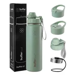 BUFFER FLASK - Termo Botella Agua Termica Acero Inox + Tapas - Verde