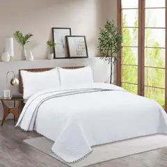 GENERICO - Cubrecama Quilt De Verano 2.5 Plazas Pompones - Blanco - King
