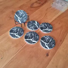 GENERICO - Set de 6 Posavasos de Cerámica con Soporte Metálico