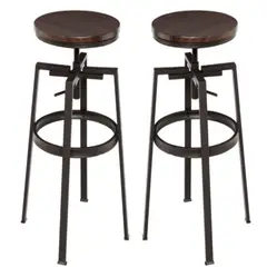 GENERICO - Pack 2 Taburete Industrial Vintage Metal Madera