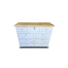 RUSTIC STYLE - CÓMODA DE MADERA 9 CAJONES LÚMINA BLANCA Y NATURAL.