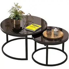 OEM - Mesa de Centro Redonda dos en uno con vidrio Templado 335 Negro