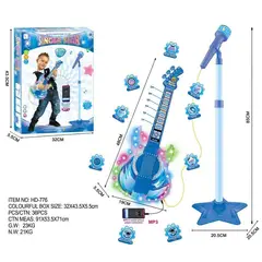 GENERICO - Set Guitarra Microfono Pedestal Juguete Mp3 Luces Azul
