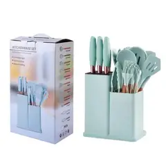 GENERICO - UTENSILIOS DE COCINA ANTIADHERENTE SET 19 PIEZAS SILICONA VERDE AGUA
