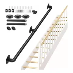 DEKANO - Pasamanos De Tubo Negro Escaleras 18m+tornillo Para Escuela