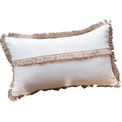 MANDIRHOME - Funda de Cojín Natural Rústico Lino Yute Fleco Rectangular