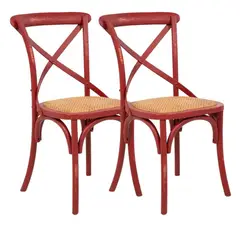 SPAZZIO - Kit Sillas Madera Retro Rattan Rojas