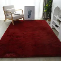 ANGELES DEL HOGAR - ALFOMBRA PELUDA TIPO SHAGGY 180 X 200 COLOR BURDEO
