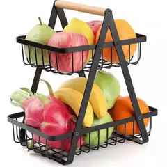 GENERICO - Frutero De Mesa Canasto Para Frutas Cocina Hogar 2 Niveles Color Negro