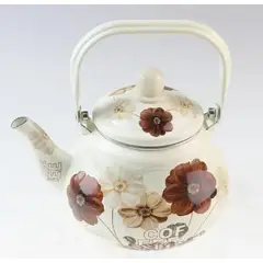 GENERICO - TETERA DE 2 LITROS ENLOZADA ESMALTADA DISEÑO CLASICO FLOR CAFE