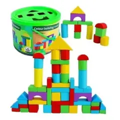 JUEGOS MAGICOS - Balde Con Bloques De Madera 50 Piezas Juguete Didáctico.