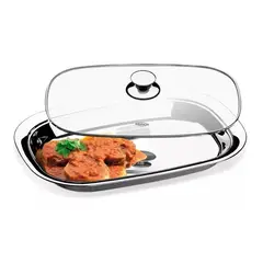 GENERICO - Fuente Con Tapa De Vidrio Brinox Acero Inoxidable 35x24 Cms