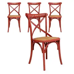 SPAZZIO - Kit 4 Sillas Madera Retro Rattan Rojas