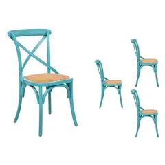 SPAZZIO - Kit 4 Sillas Madera Retro Rattan turquesa