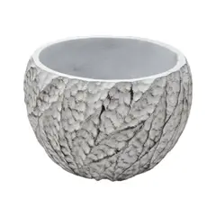 GENERICO - Macetero Maceta Acabado Cemento Relieve Hojas Blanco L