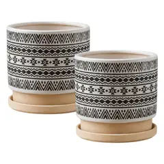 GENERICO - Macetero Maceta De Ceramica Blanco Con Patrones Negro L
