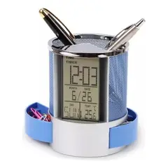 IMPORTCLICK - Organizador Bolígrafo Portalápices Reloj Alarma Pantalla LCD