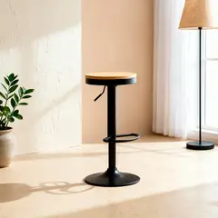 GENERICO - Taburete Aron Altura Regulable Con Asiento De Madera Negro