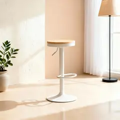 VENHOOUSE - Taburete Aron Altura Regulable Con Asiento De Madera Blanco