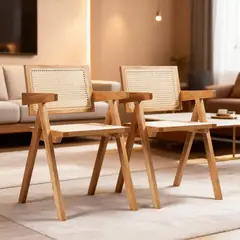 VENHOOUSE - Pack 2 Sillas Comedor Chandigarh Ratán Madera