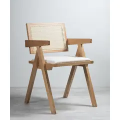 VENHOOUSE - Silla Comedor Chandigarh Con Cojín De Lino Madera