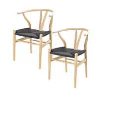 GENERICO - Pack 2 sillas de Madera Wishbone Asiento de cuerda - natural/negro
