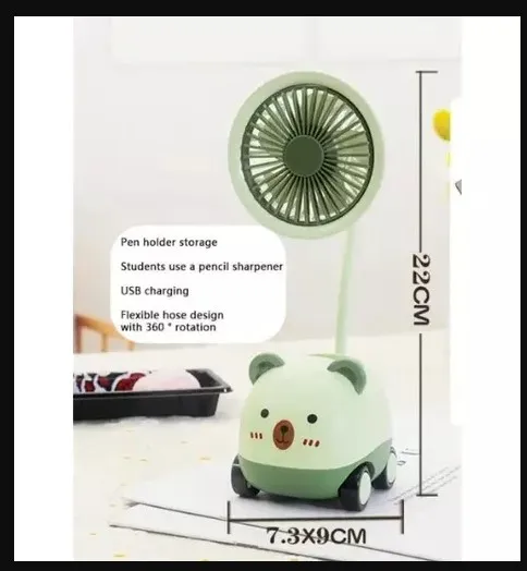 Ventilador Escritorio Recargable 3 en 1 Sacapunta Portalápiz