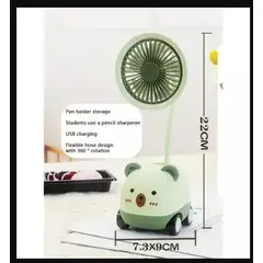 GENERICO - Ventilador Escritorio Recargable 3 en 1 Sacapunta Portalápiz