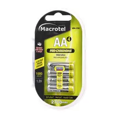 MACROTEL - Pack 4 Pilas AA Recargables 2700mha