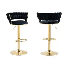 HABITA2 CHILE - Pack 2 taburetes tercipelo negro base dorada Queen