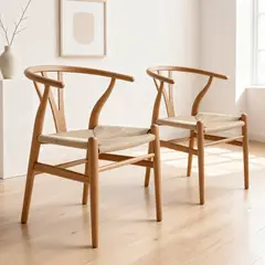 VENHOOUSE - Pack 2 Sillas Wishbone Madera De Haya Para Comedor Natural