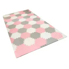 BRIC - Alfombra Bebe Antigolpes Rosa Gris y Blanco