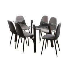 SPAZZIO - Comedor mesa Jockey nogal + 6 sillas Cross nogalcanela
