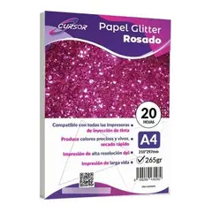CURSOR - Papel Fotográfico Glitter Glossy Rosado 20hjs A4