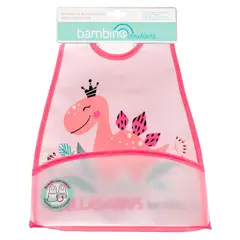 BAMBINO - Babero impermeable rosado dino para bebé