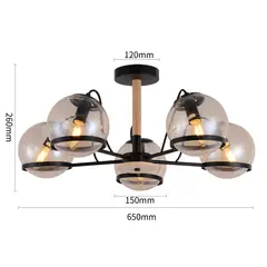 LAMPARASHOME - Lámpara De Techo Colgante Iluminación Moderna 5 Luz E27 Negro Y ámbar