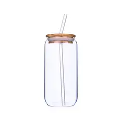 SOLEIO - Vaso Lata De Vidrio Con Tapa De Bambú Y Bombilla 550ml