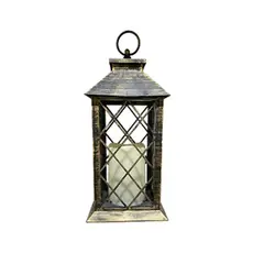 VGO - Fanal plástico con vela led 14x14x31 cm Negro