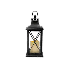 VGO - Fanal plástico con vela led 14x14x31 cm Negro